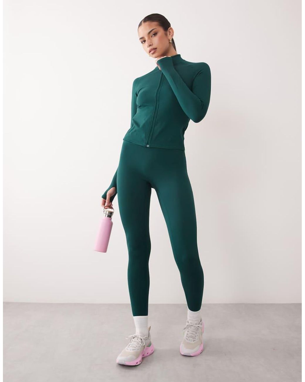 4505 Green Icon Zip Up Studio Long Sleeve Top