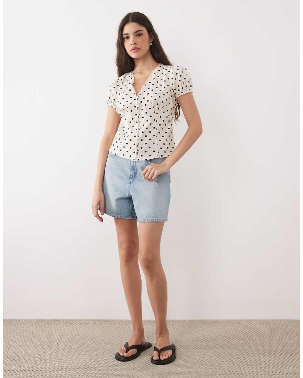 Miss Selfridge Brown V-neck Lace Detail Fitted Shirt