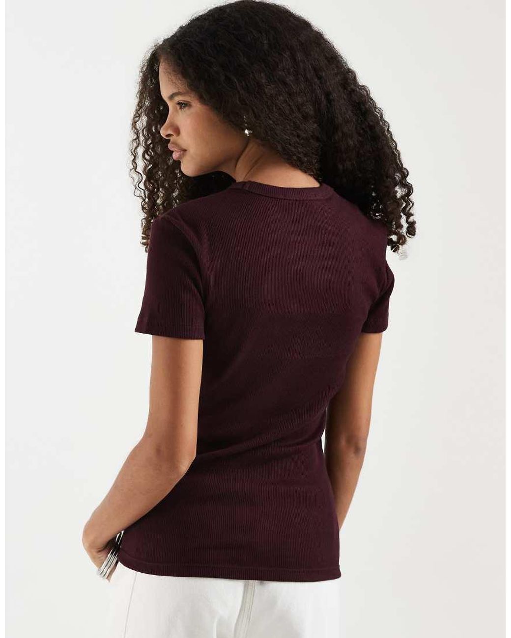Lacoste Purple Ribbed Cotton T-shirt