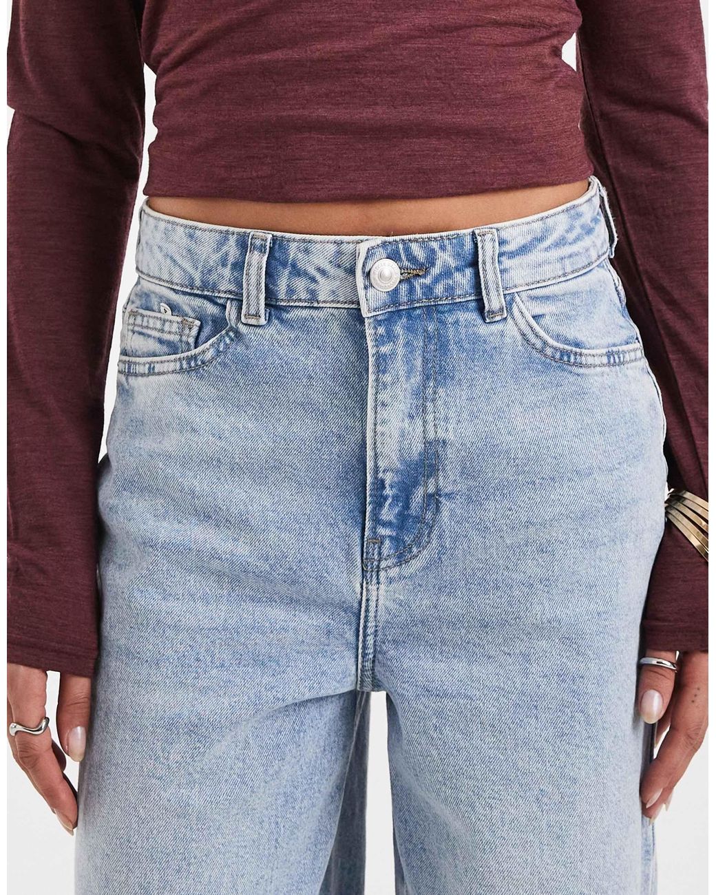 Selma - jean large à taille haute - denim clair Pieces en coloris Blue