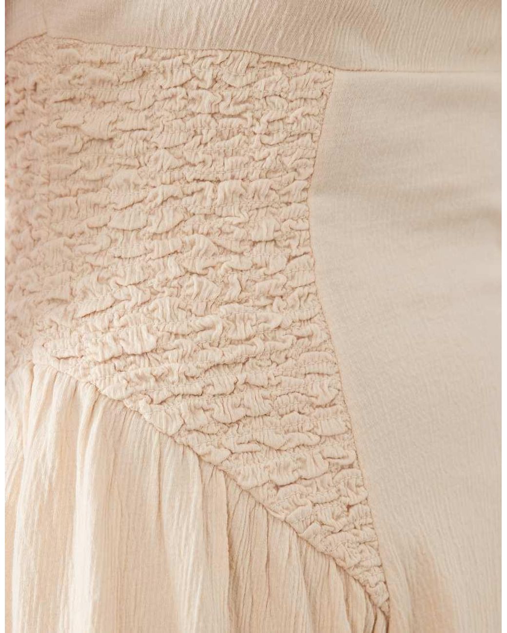 ASOS Natural Crinkle Square Neck Panel Detail Midi Dress