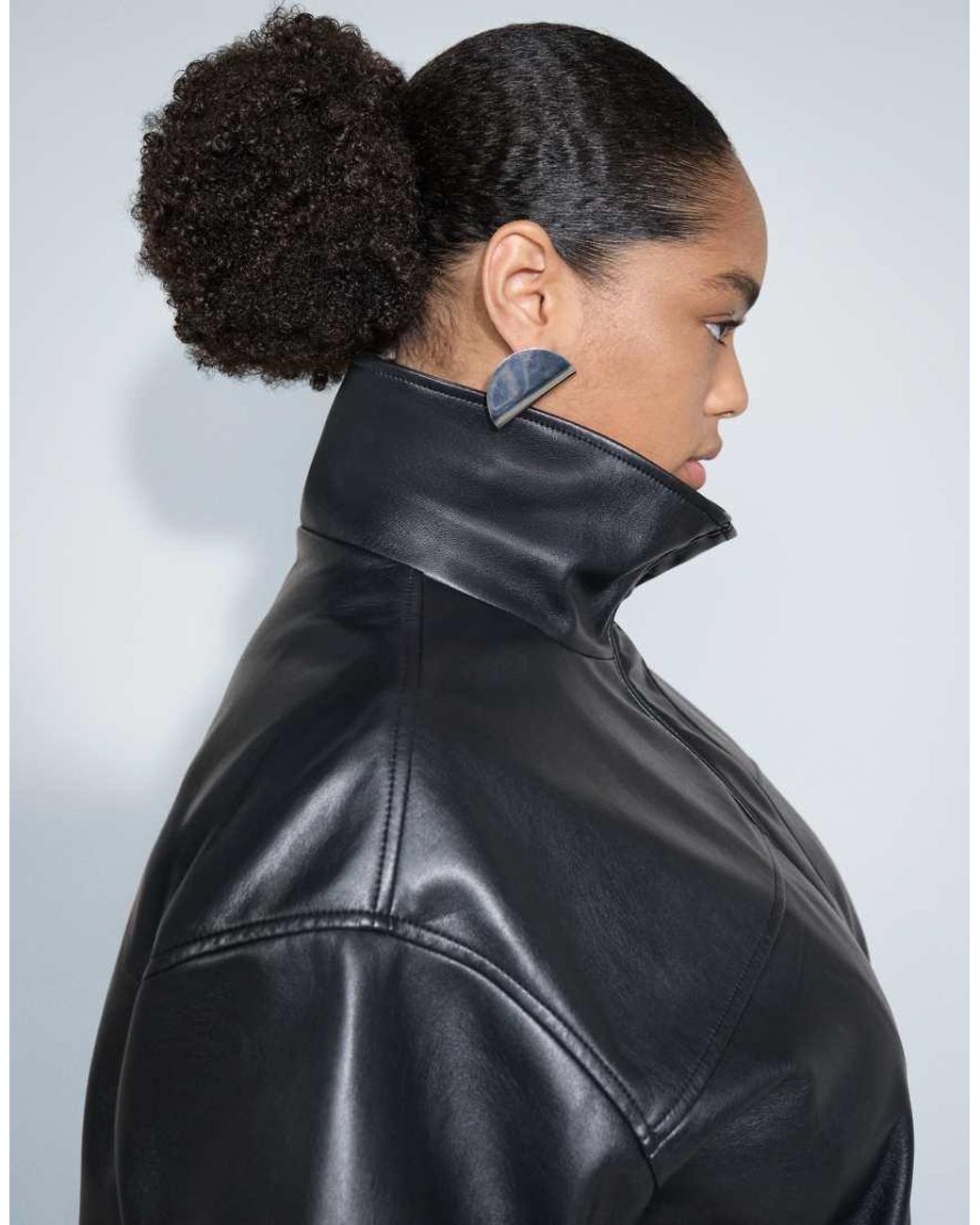 ASOS Black Asos Design Curve Clean Leather Look Funnel Bomber Jacket