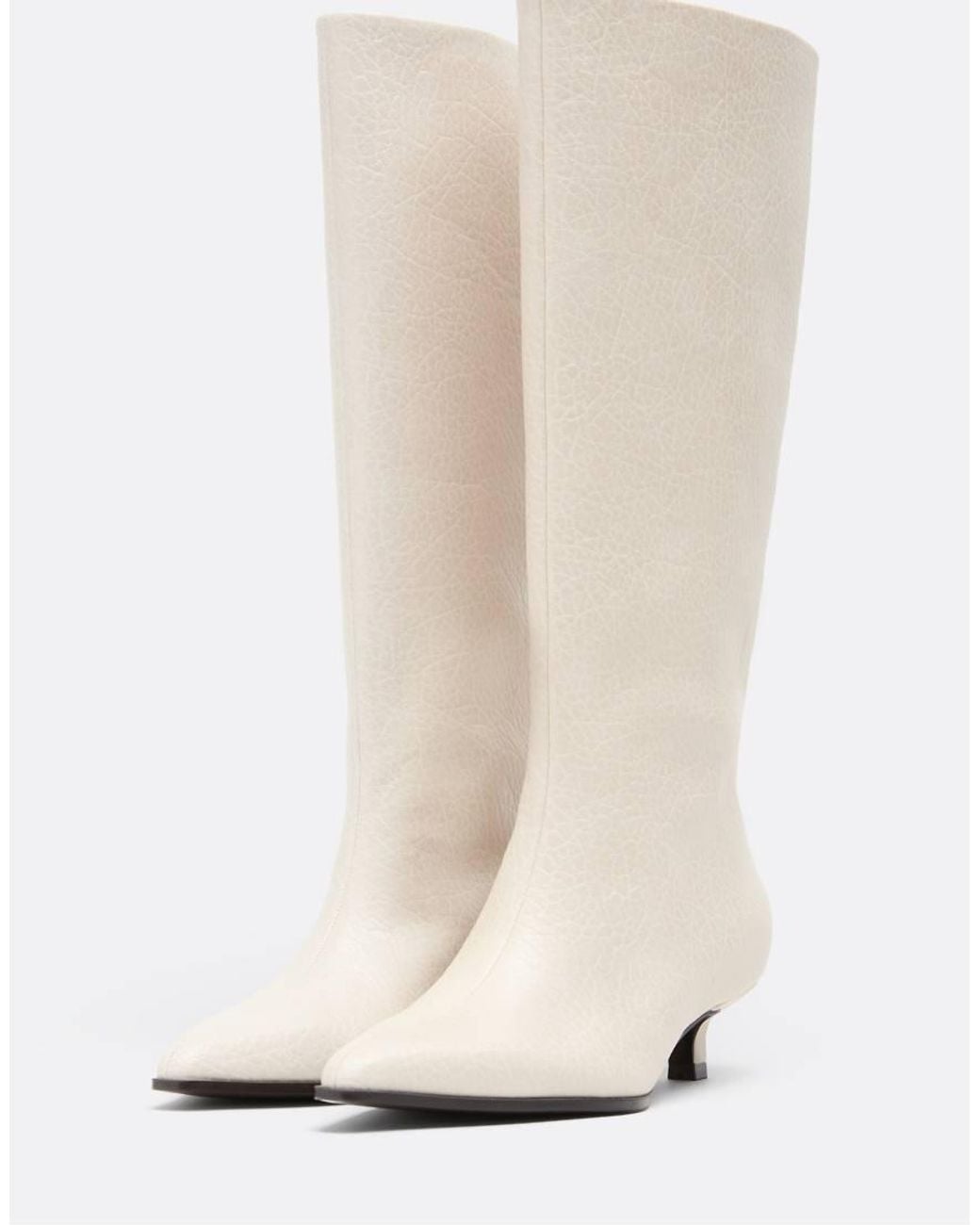 Stradivarius White Tumbled Kitten Heel Boots