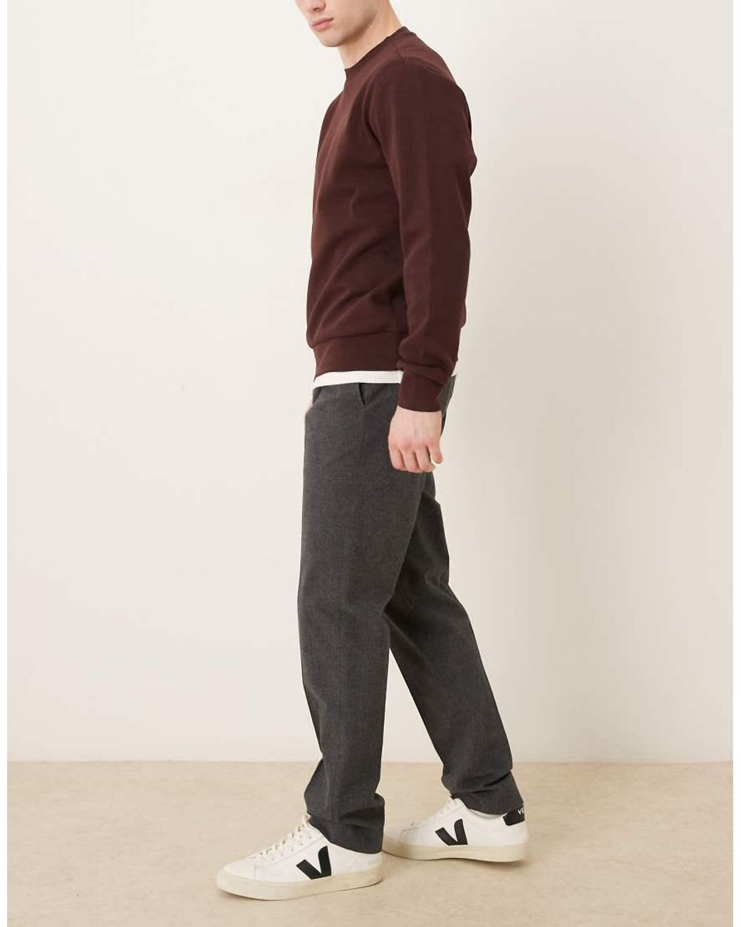 Mango Gray Brest Cotton Rich Straight Tailored Pants for men