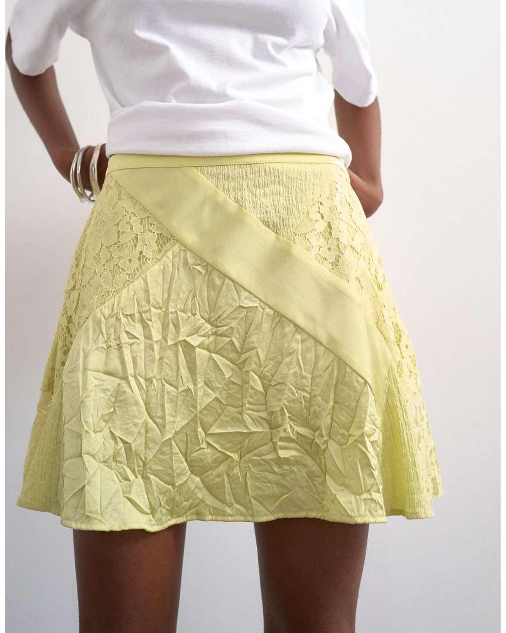 TOPSHOP White Mixed Fabric Satin Flippy Mini Skirt