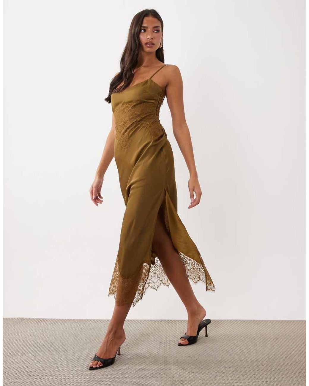 ASOS Natural Satin And Lace Cami Maxi Dress