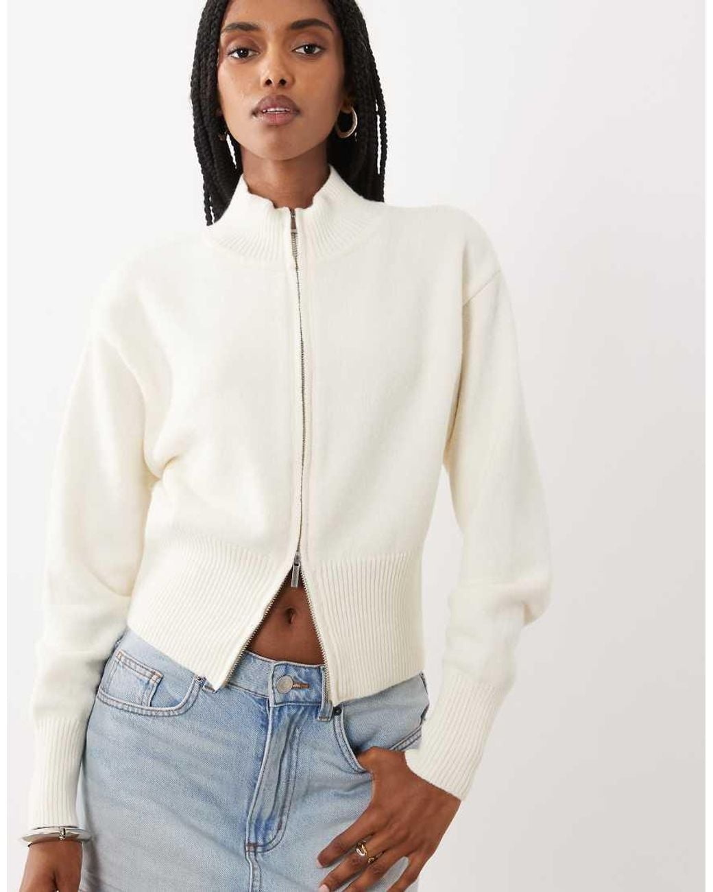 Cotton On White Lotus Cinched Zip Knit