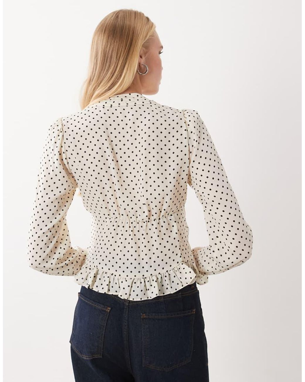 Mango White V Neck Ruffle Sleeve Blouse