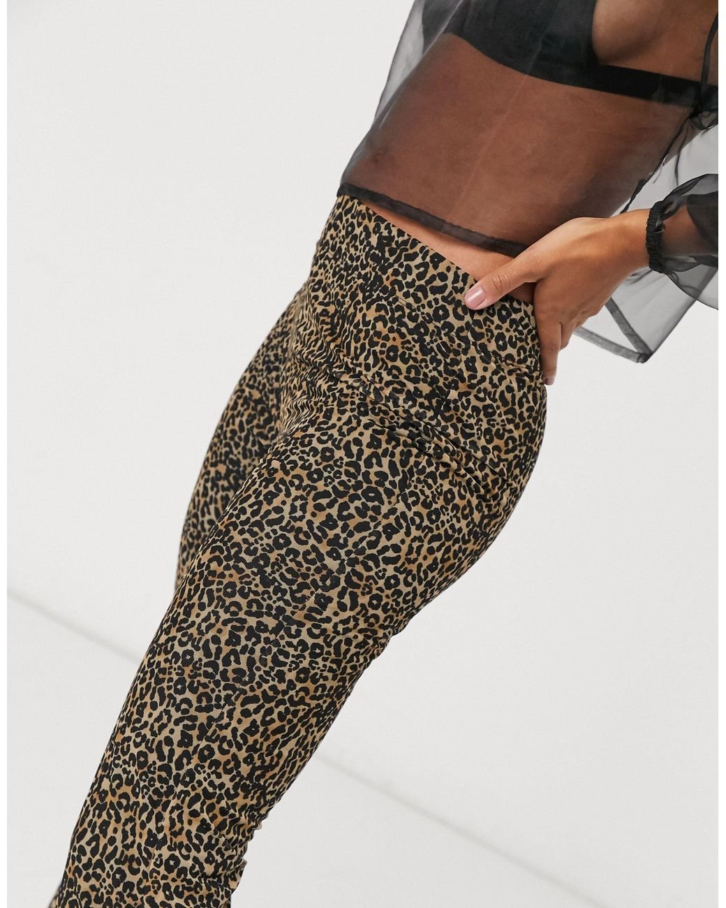Bershka Leopard Print Jersey Flare Pants Brown | Lyst