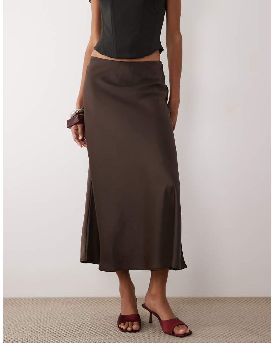Y.A.S White Satin Midi Skirt
