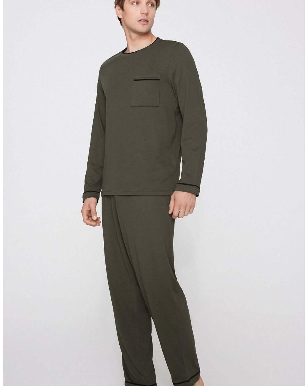 Tezenis Green Long Piping Cotton Pyjamas for men