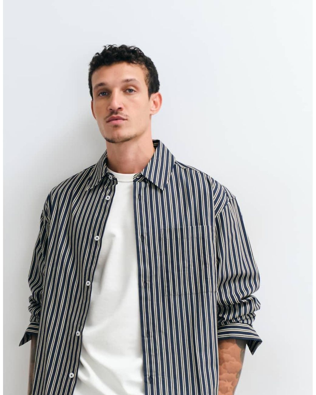 ASOS Gray Boxy Oversized Poplin Stripe Shirt for men