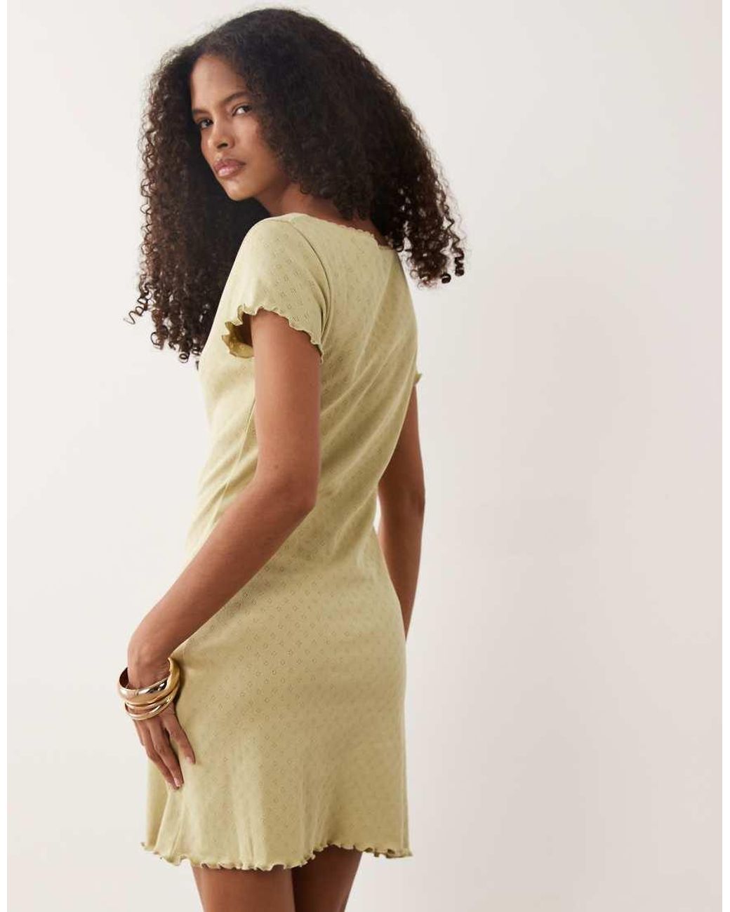 Miss Selfridge Natural Pointelle Keyhole Mini Dress