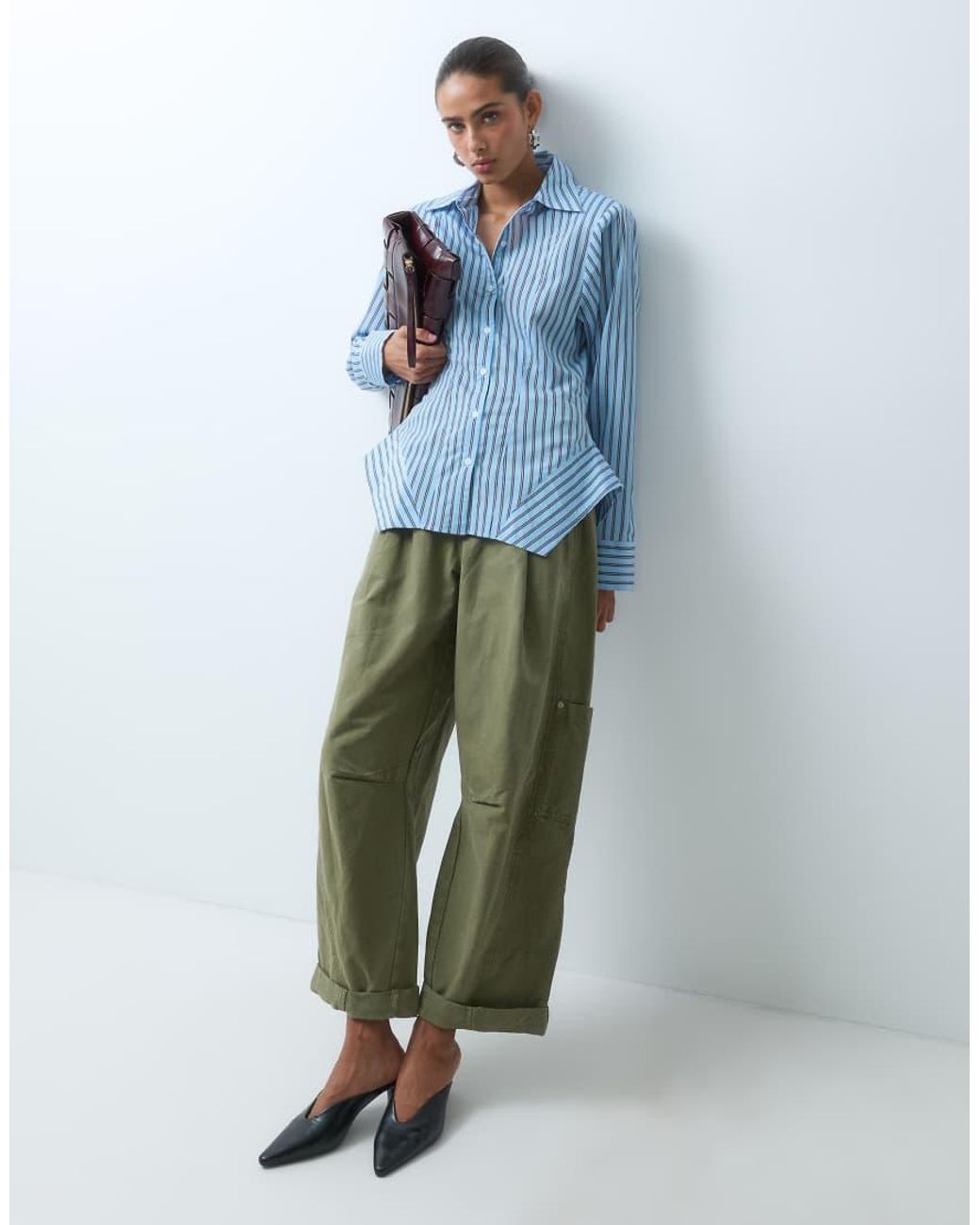 ASOS Blue Structured Peplum Shirt With Cinched Waist