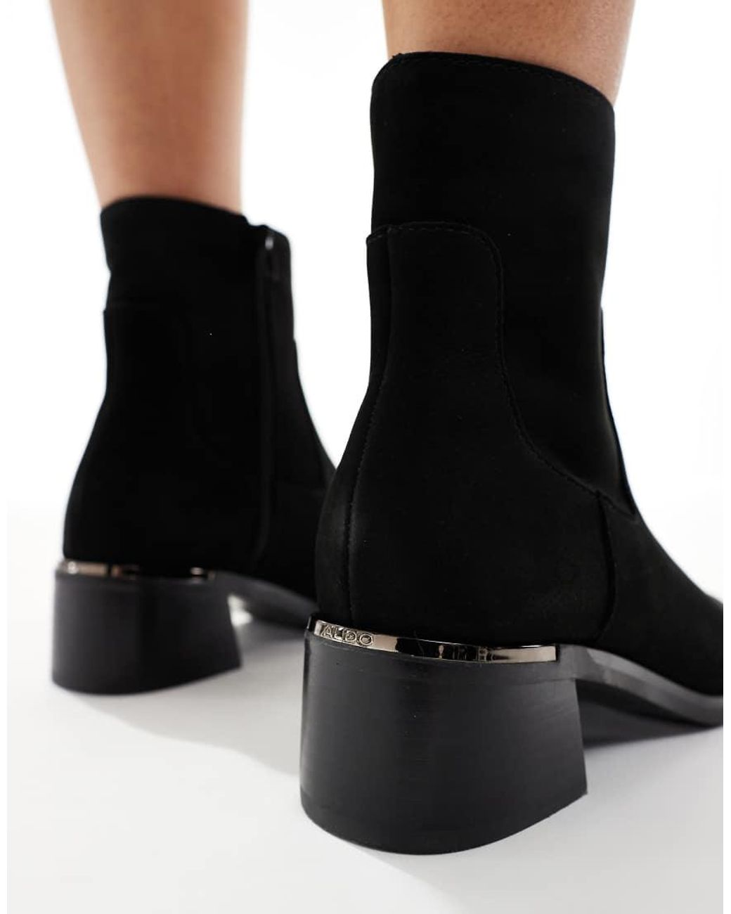 ALDO Black Meraendar Block Heel Ankle Boots With Metal Detail