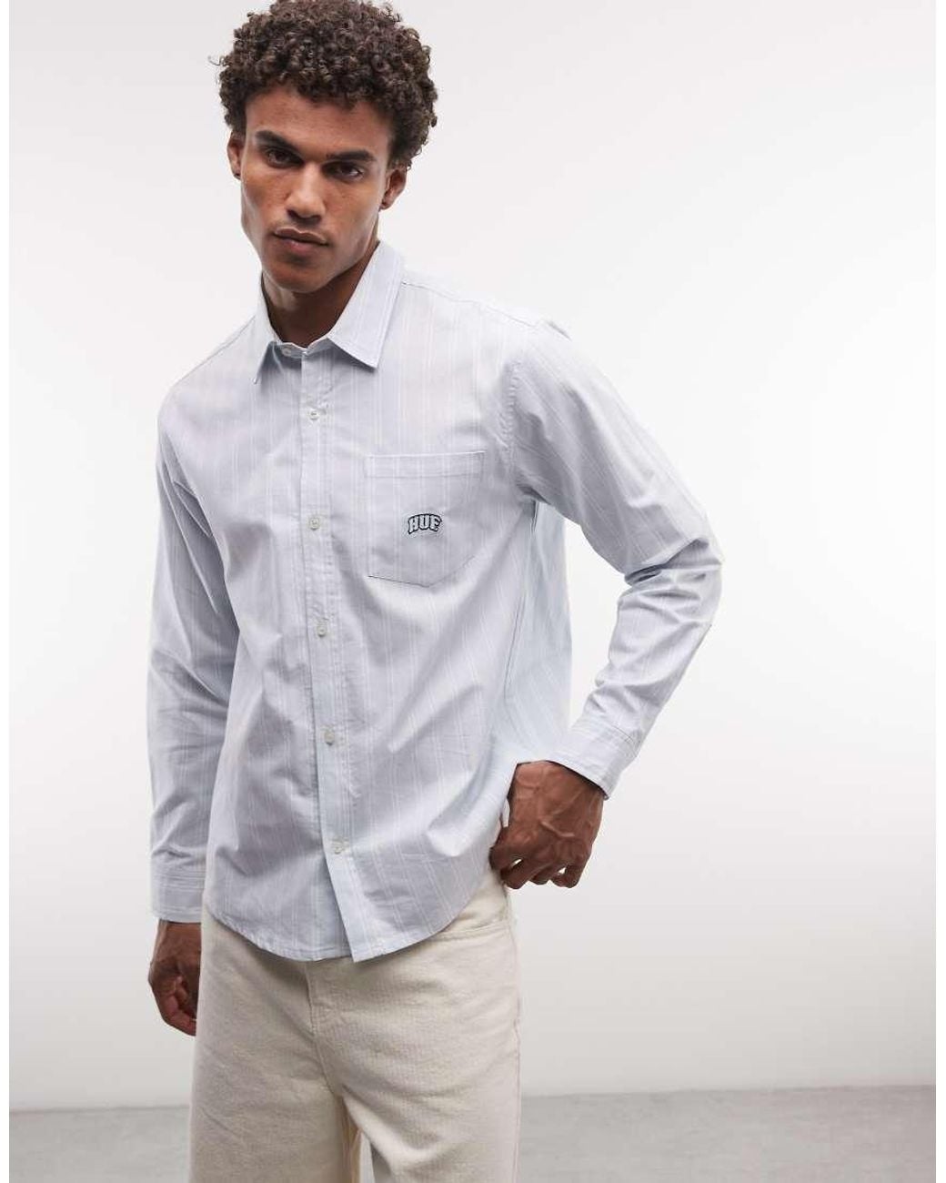 Huf Gray Classic Arch Long Sleeve Oxford Shirt for men
