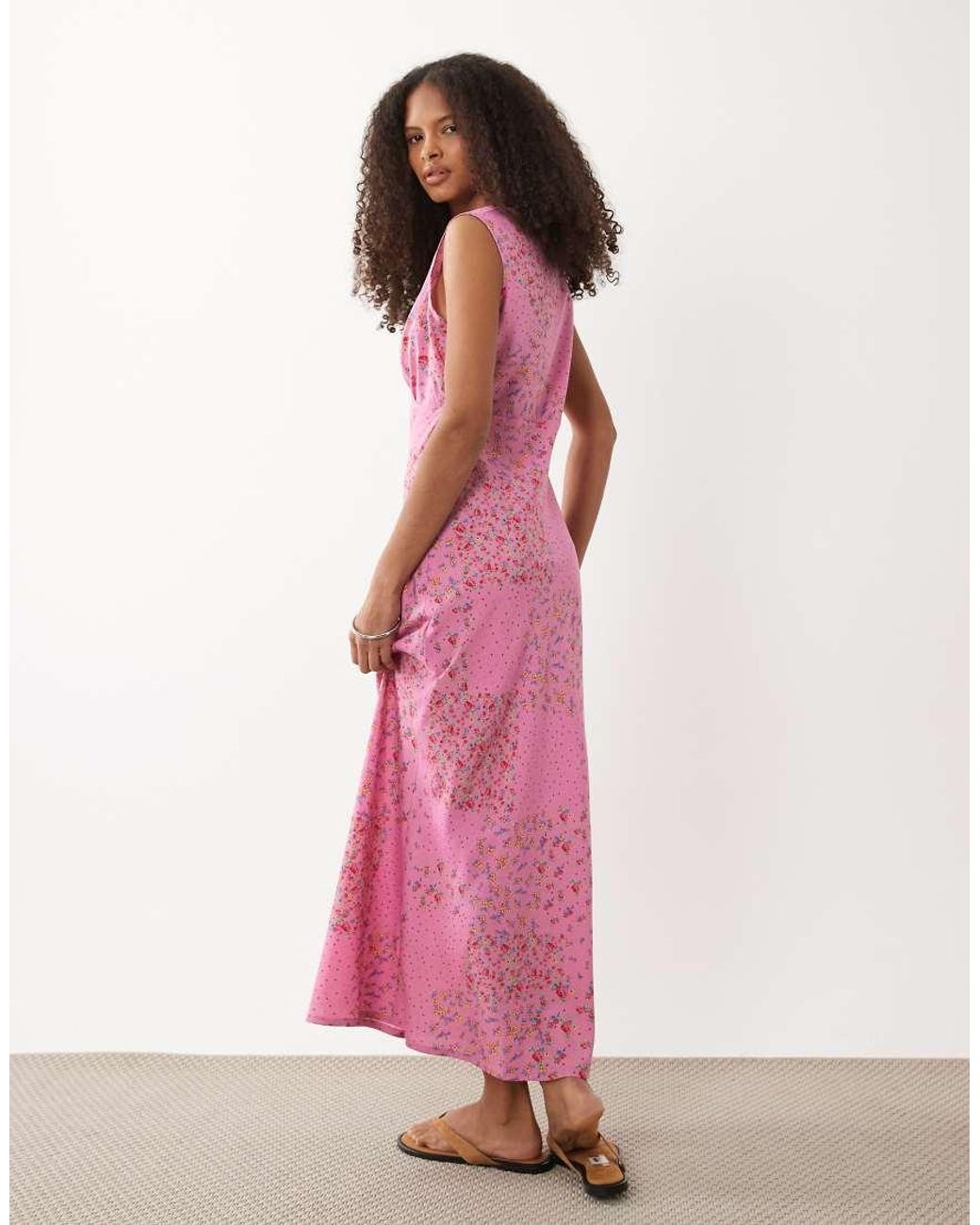 Wednesday's Girl Pink Wednesdays Girl V Neck Midaxi Dress