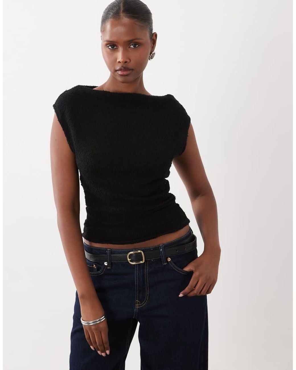 Gina Tricot Black Asymmetric Off Shoulder Top