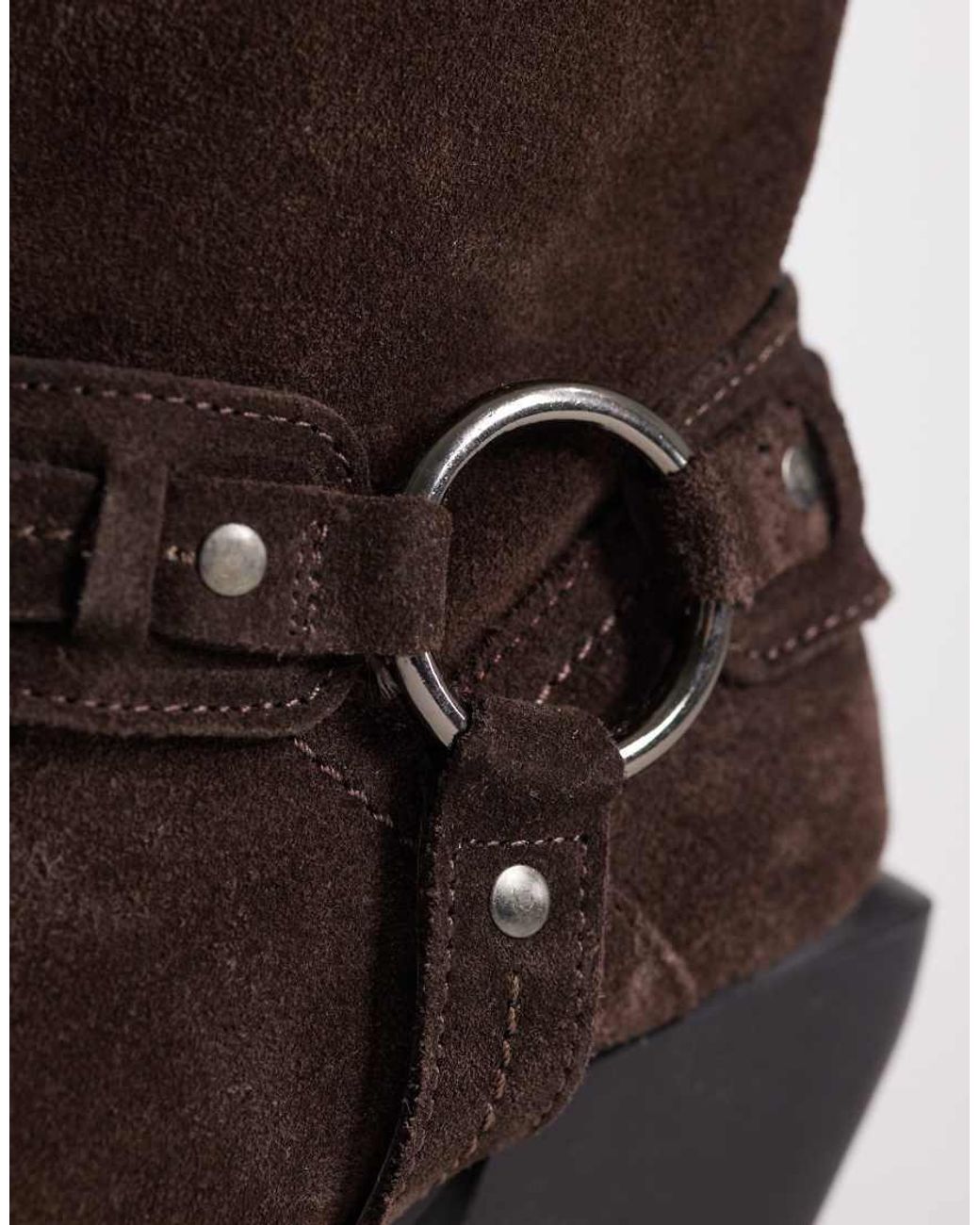 ASOS Natural Elena Suede Western Ankle Boot With Harness