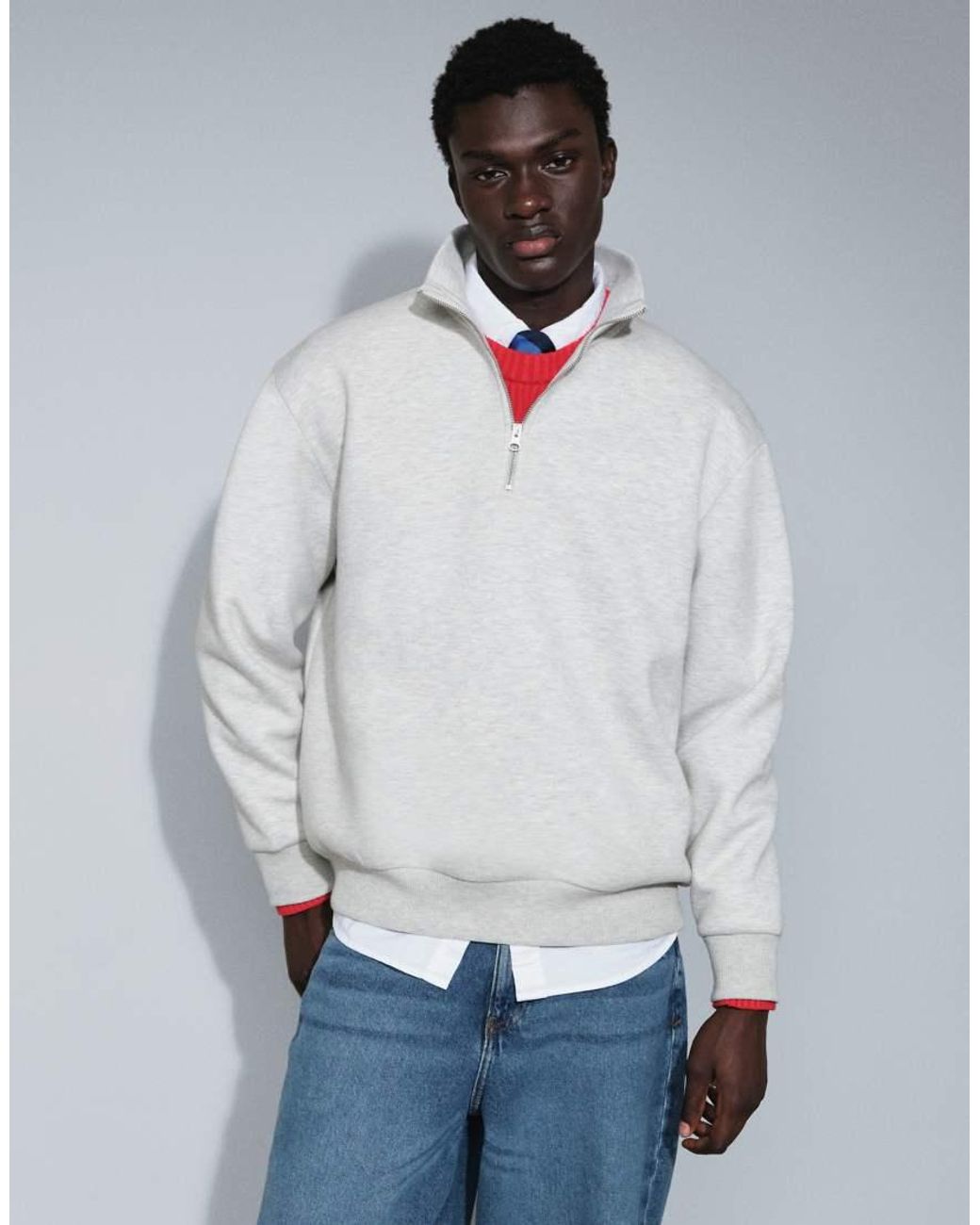 ASOS Gray Oversized Quarter Zip Sweatshirt for men