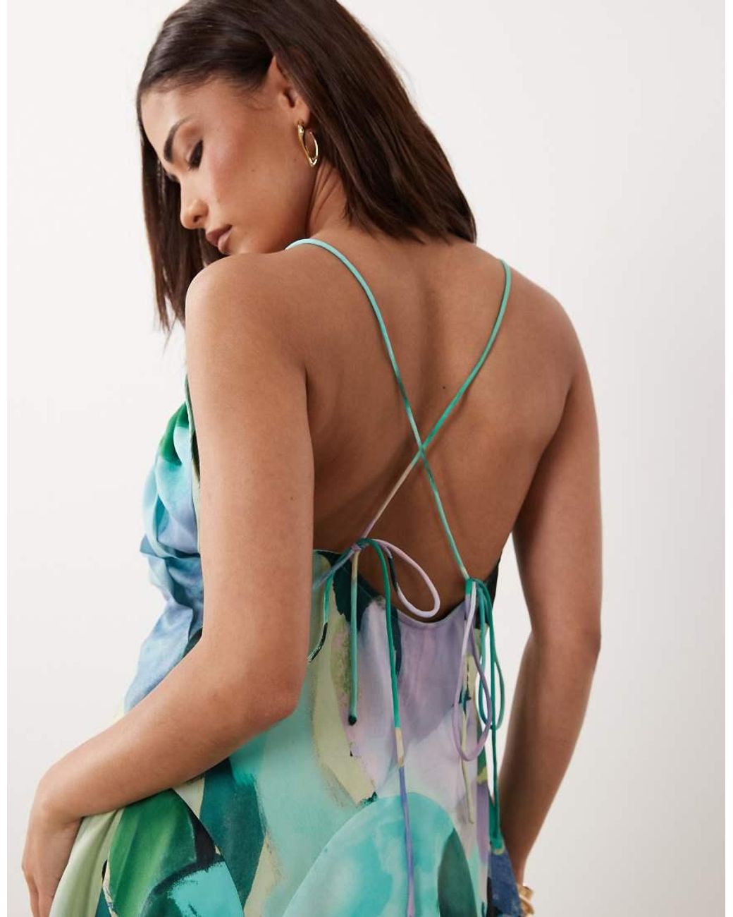 ASOS Blue Asos Design Petite Bias Cut Scoop Neck Low Back Satin Mini Dress