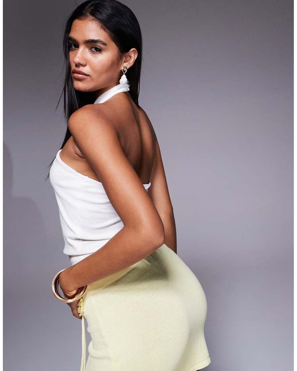 River Island White Shell Trim Halter Neck Top