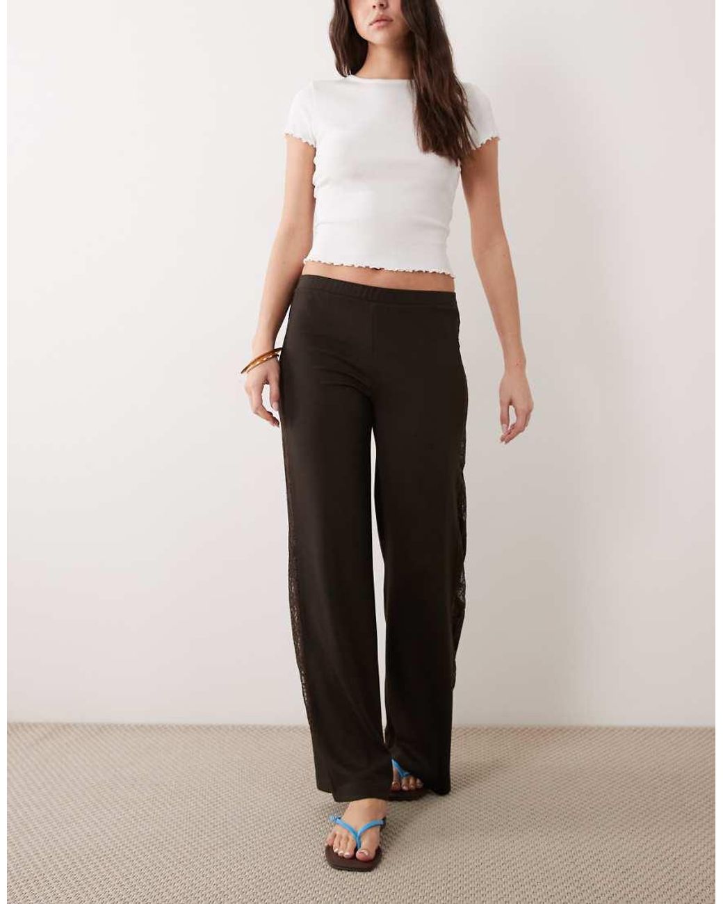 ASOS Brown Wide Leg Trouser With Lace Panel