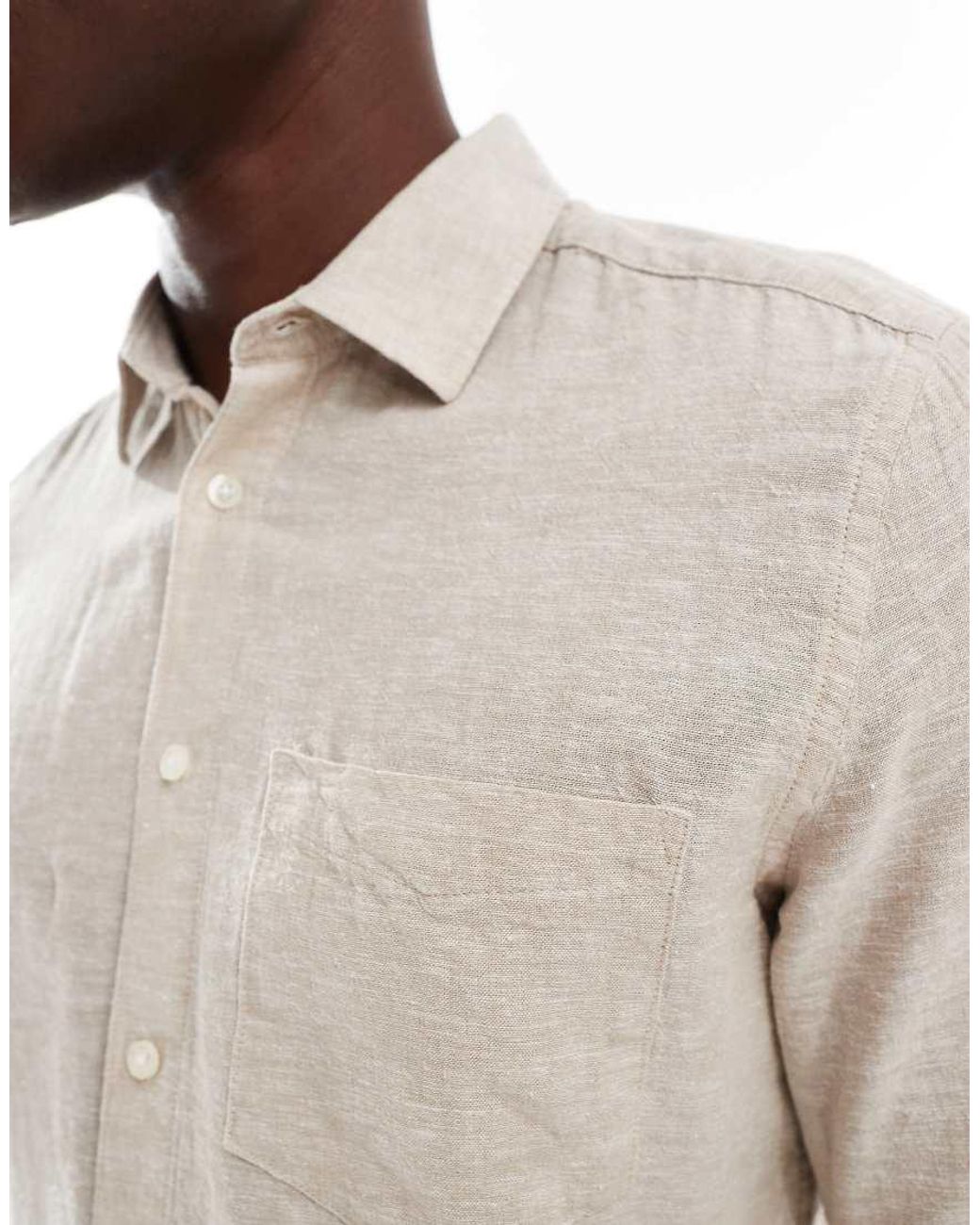 Only & Sons Gray Regular Fit Linen Mix Long Sleeve Shirt for men