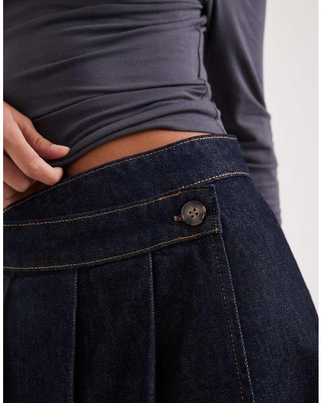 ASOS Blue Pleated Midi Denim Skirt