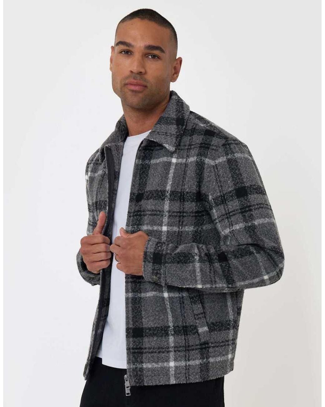 Threadbare Gray Faux Wool Collared Jacket for men