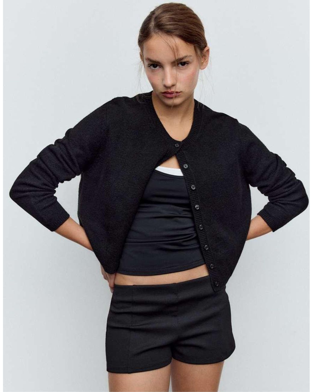 Stradivarius Black Soft-Touch Knit Cardigan With Buttons
