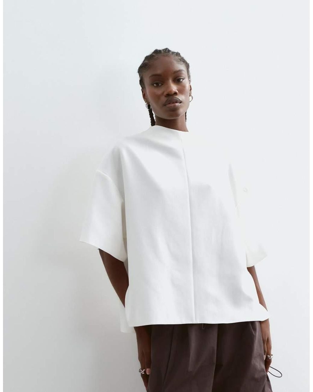 ARRANGE White Boxy Top With Open Back