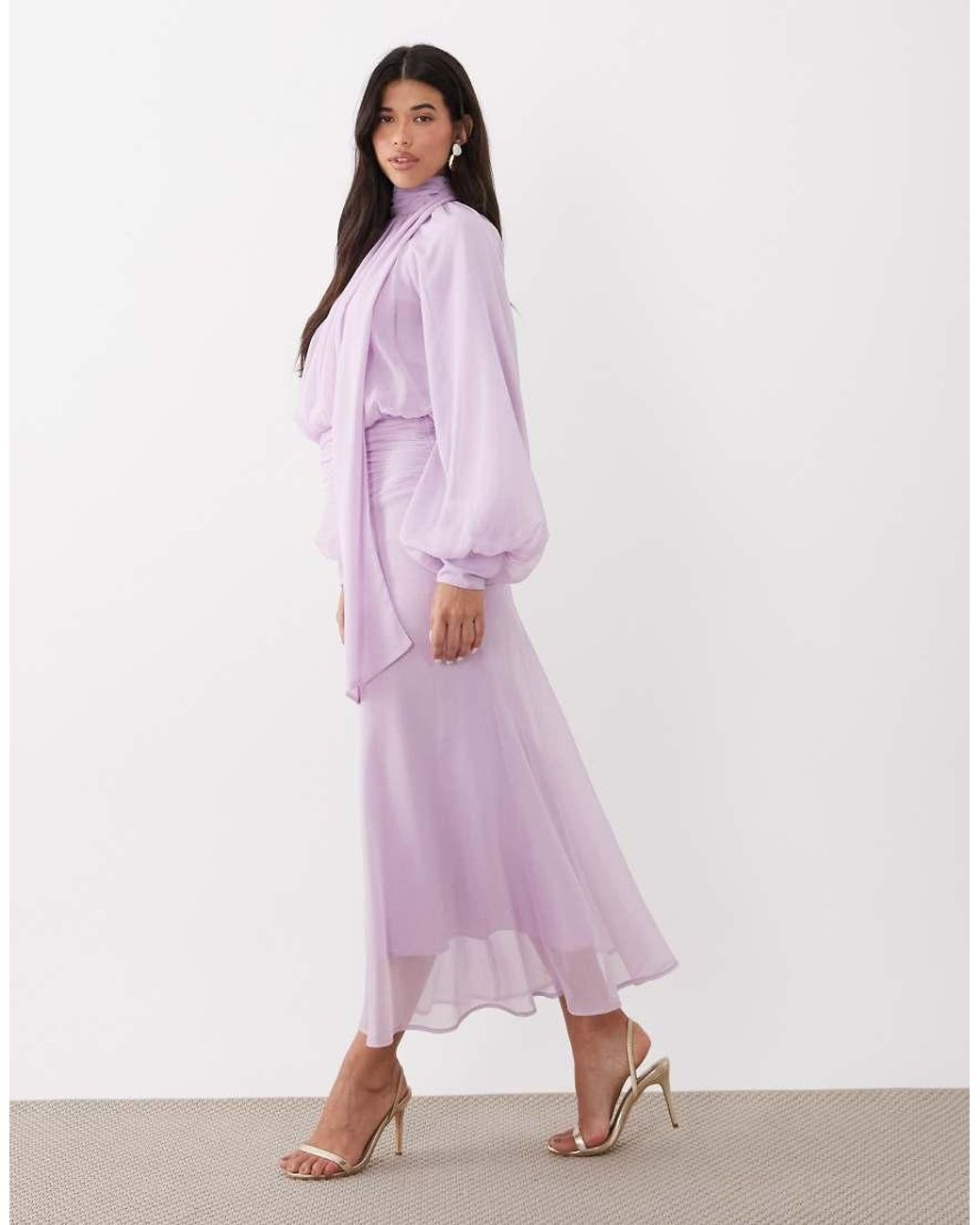 ASOS Pink High Neck Drape Chiffon Maxi Dress With Neck Tie