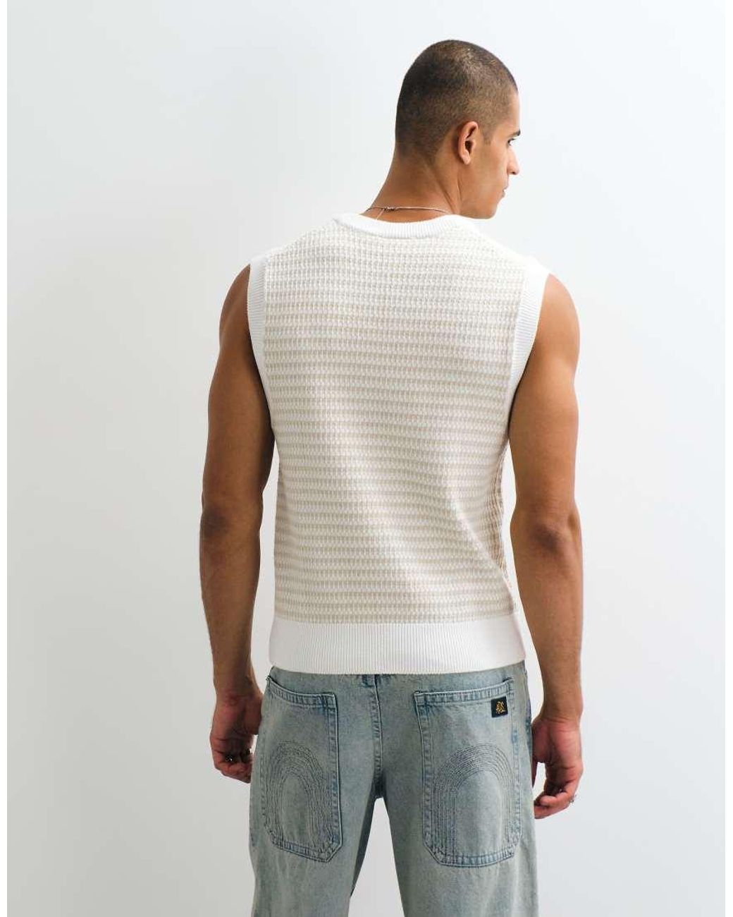 Lacoste Brown V Neck Stripe Sweater Vest for men