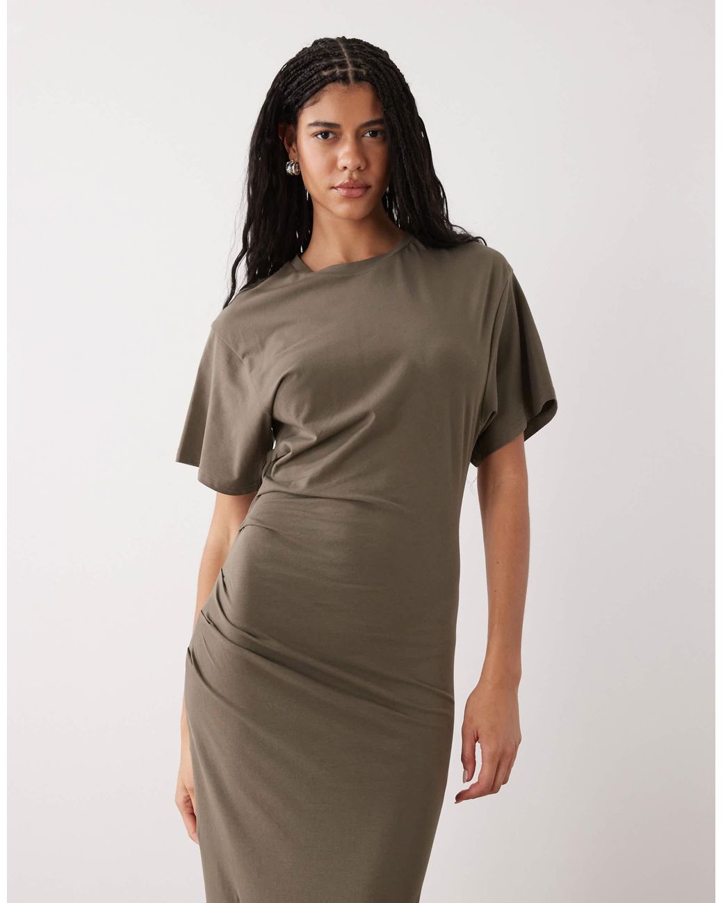 Rahtech Weekday Weekday Jersey Maxi Dress With Ruched Side Detail in Gray | Lyst