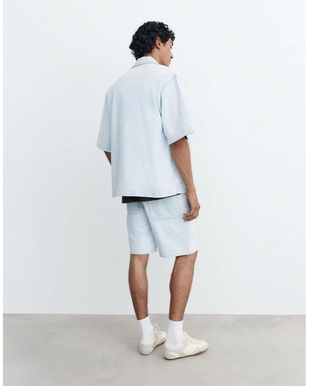 Pull&Bear White Standard Jacquard Denim Bermuda Shorts for men