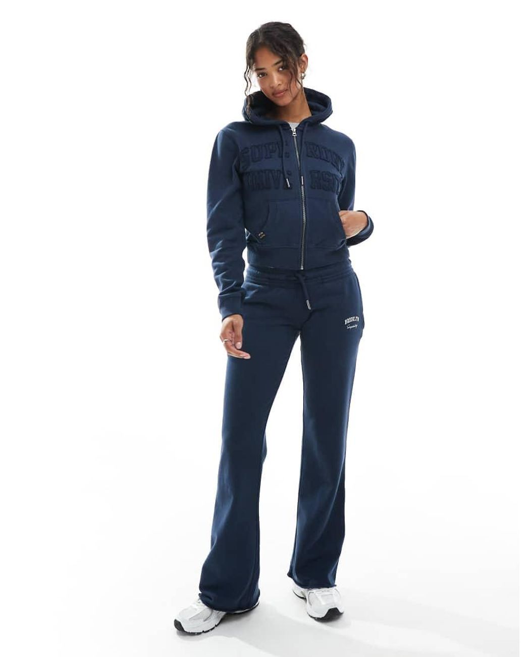 Superdry Blue Athletic Essentials Tonal Cropped Zip Hoodie