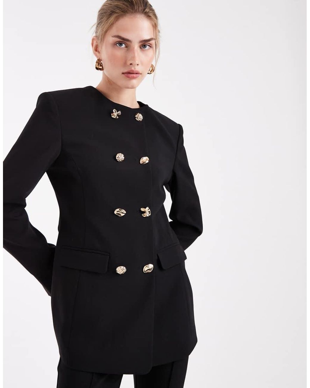 ASOS Black Tailored High Neck Blazer Suit With Mixed Buttons