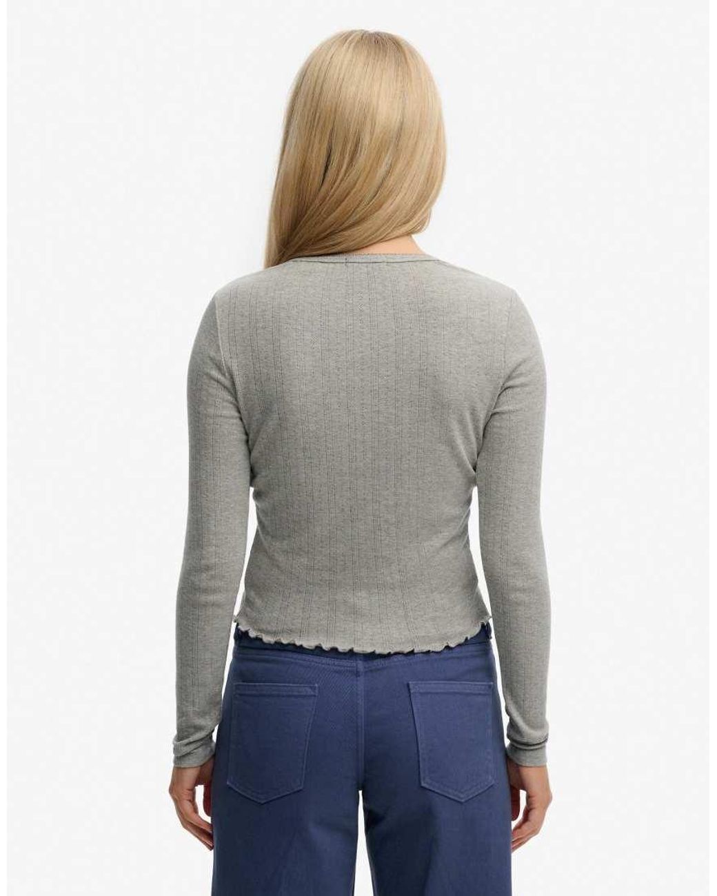 Superdry Gray Athletic Essential Pointelle Cardigan