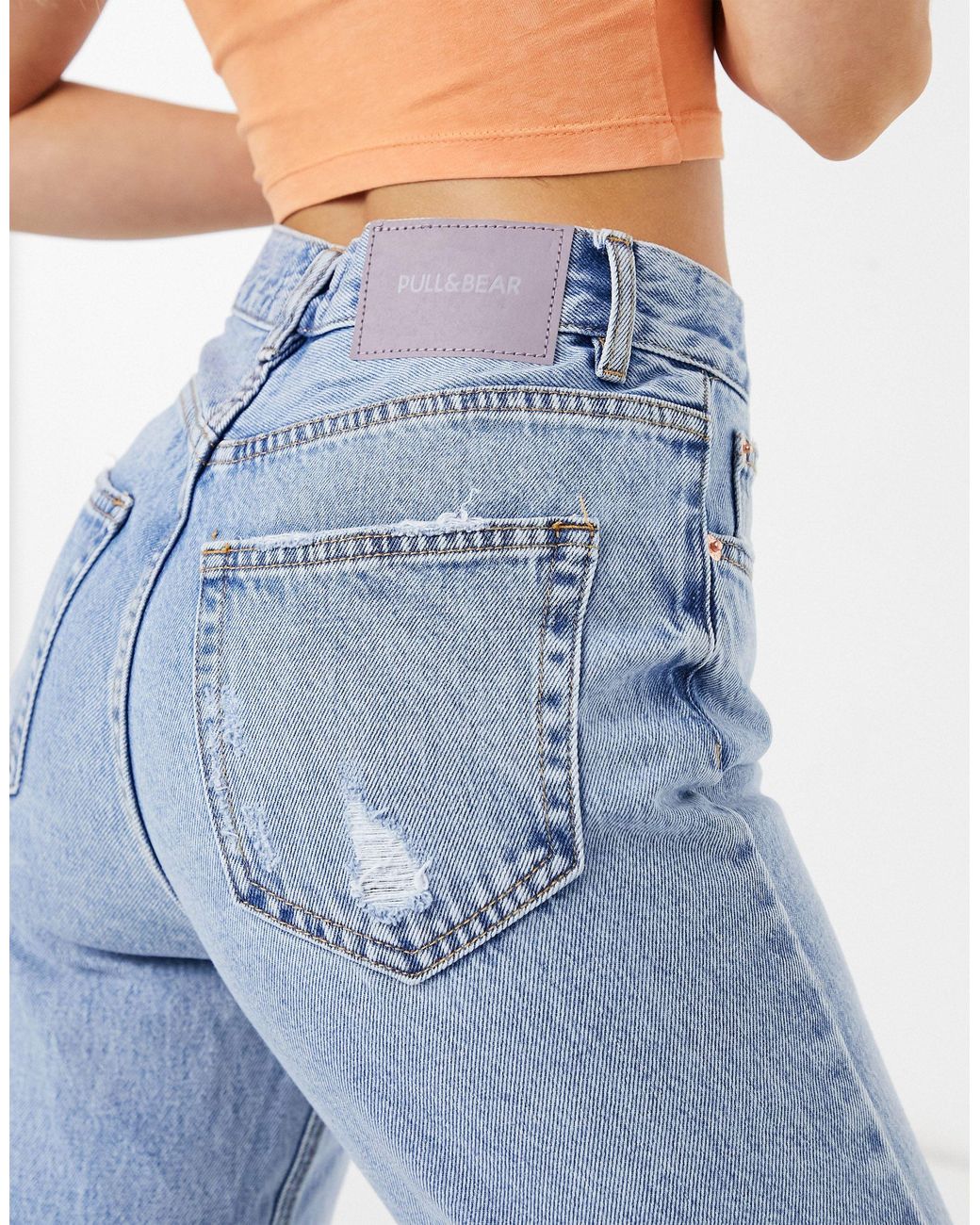 Pull&Bear Mom Jeans With Rips in Blue | Lyst