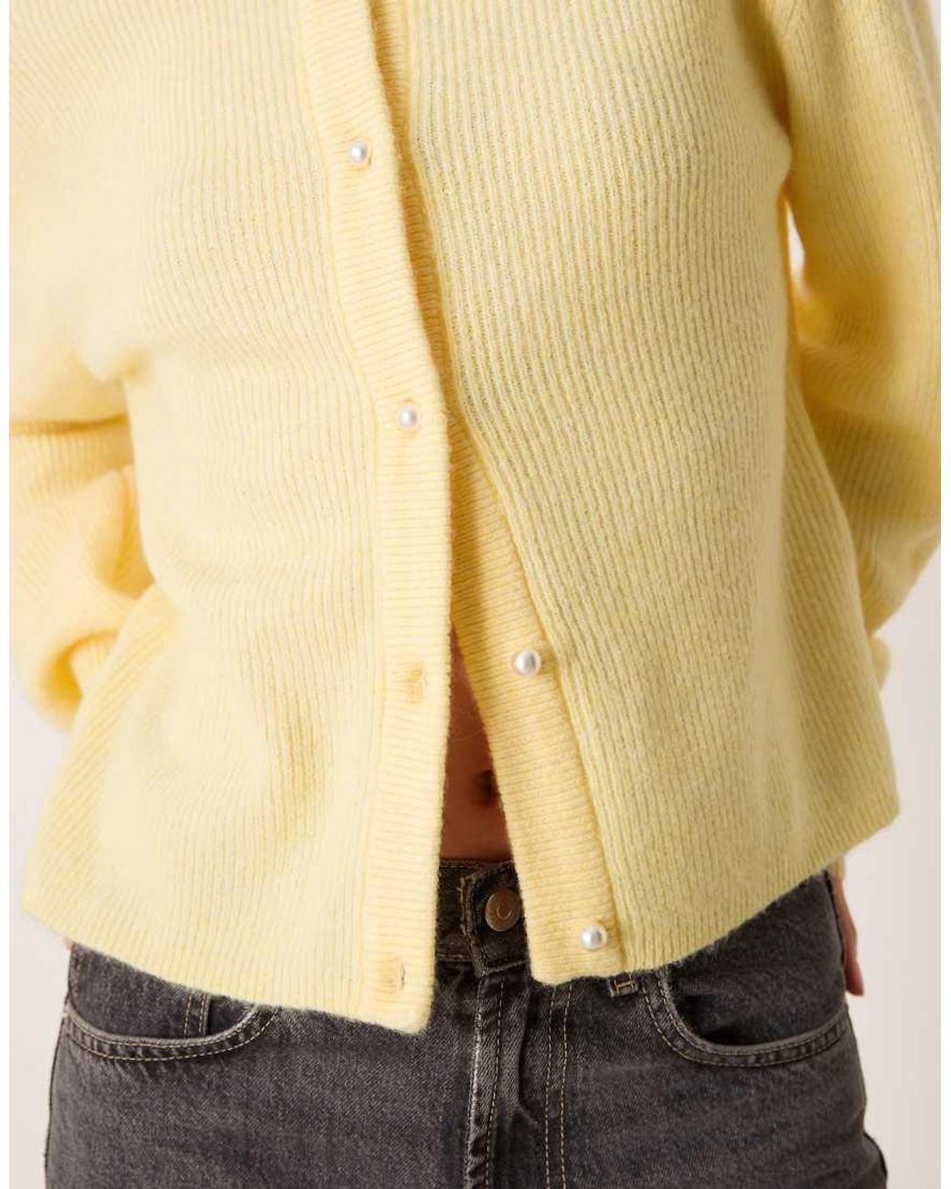 Jdy Natural Ribbed Cardigan With Pearl Buttons