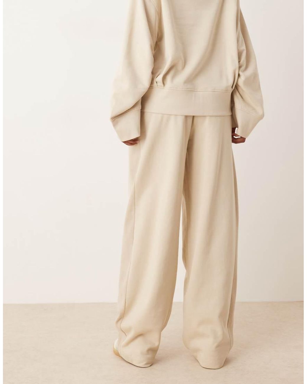 ASOS Natural Barrel Leg Trackies With Waffle Panel Detail
