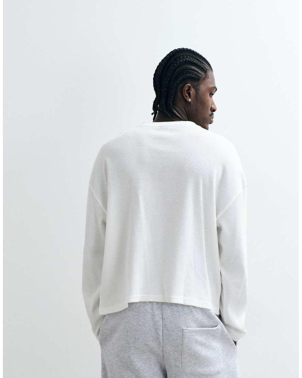 Cotton On White Relaxed Fit Textured Henley Long Sleeve Top for men