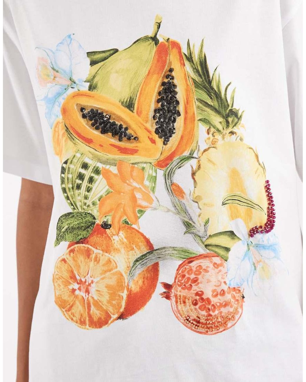 ASOS White Drop Shoulder T-shirt With Beaded Fruit Graphic