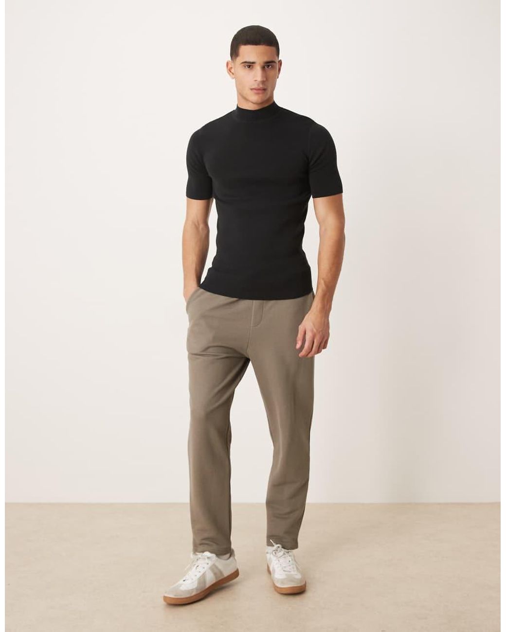 ASOS Black Muscle Fit Knitted Rib Turtle Neck T-shirt for men