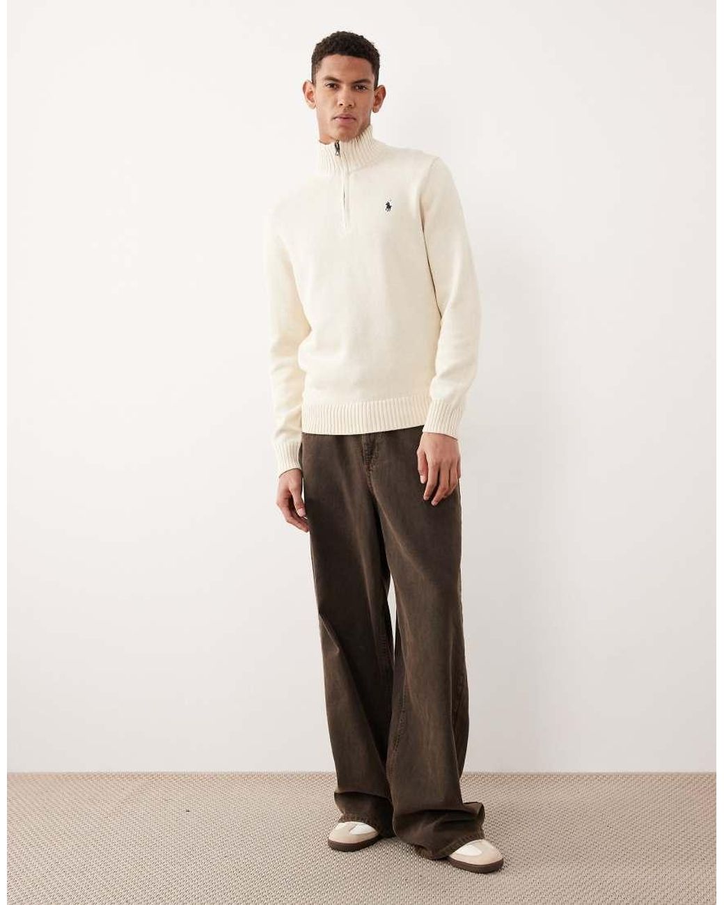 Polo Ralph Lauren Natural Icon Logo Heavyweight Cotton Knit Half Zip Jumper