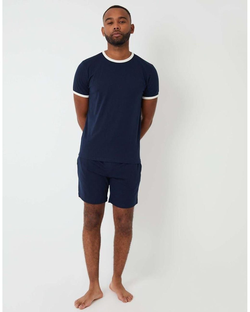 Threadbare Blue Contrast Binding Short Lounge Set for men