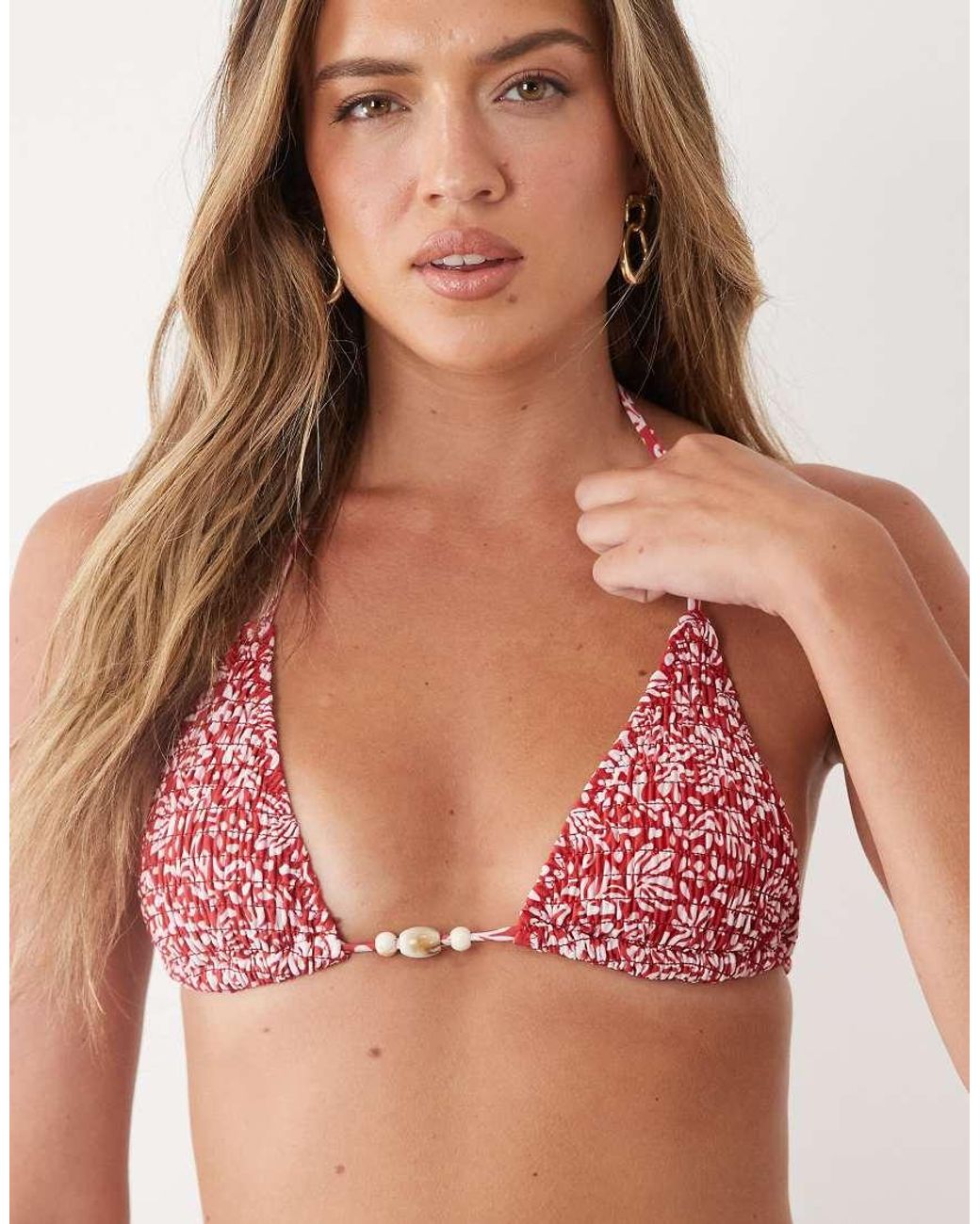 Mango Red Teen Crinkle Tassel Trim Bikini