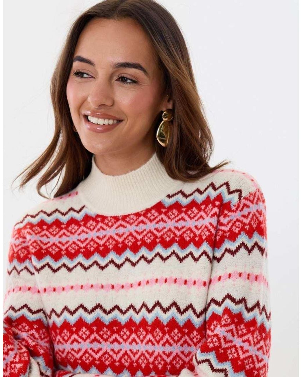 Threadbare Red Fairisle Funnel Neck Christmas Jumper