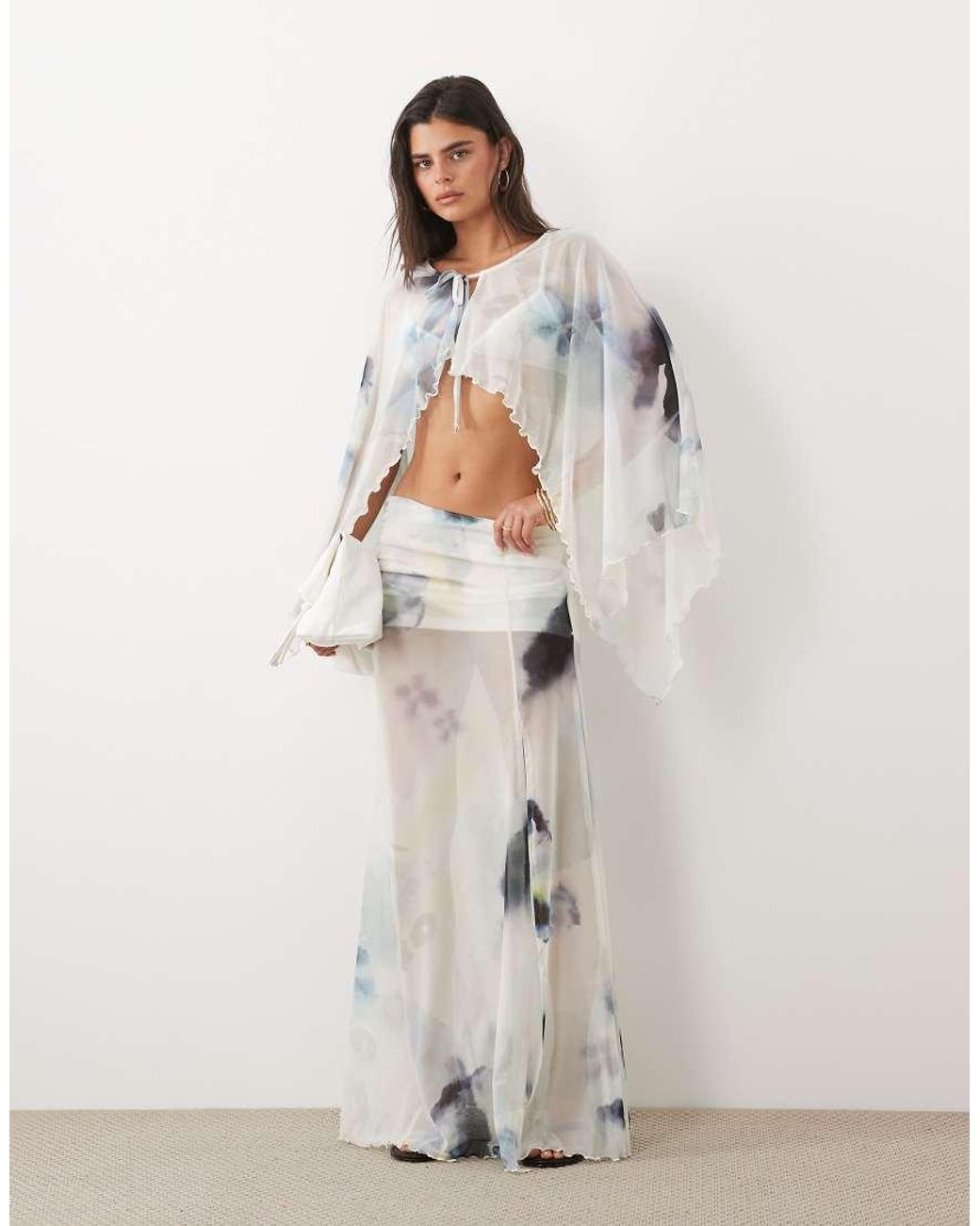 ASOS Multicolor Printed Mesh Cape Top